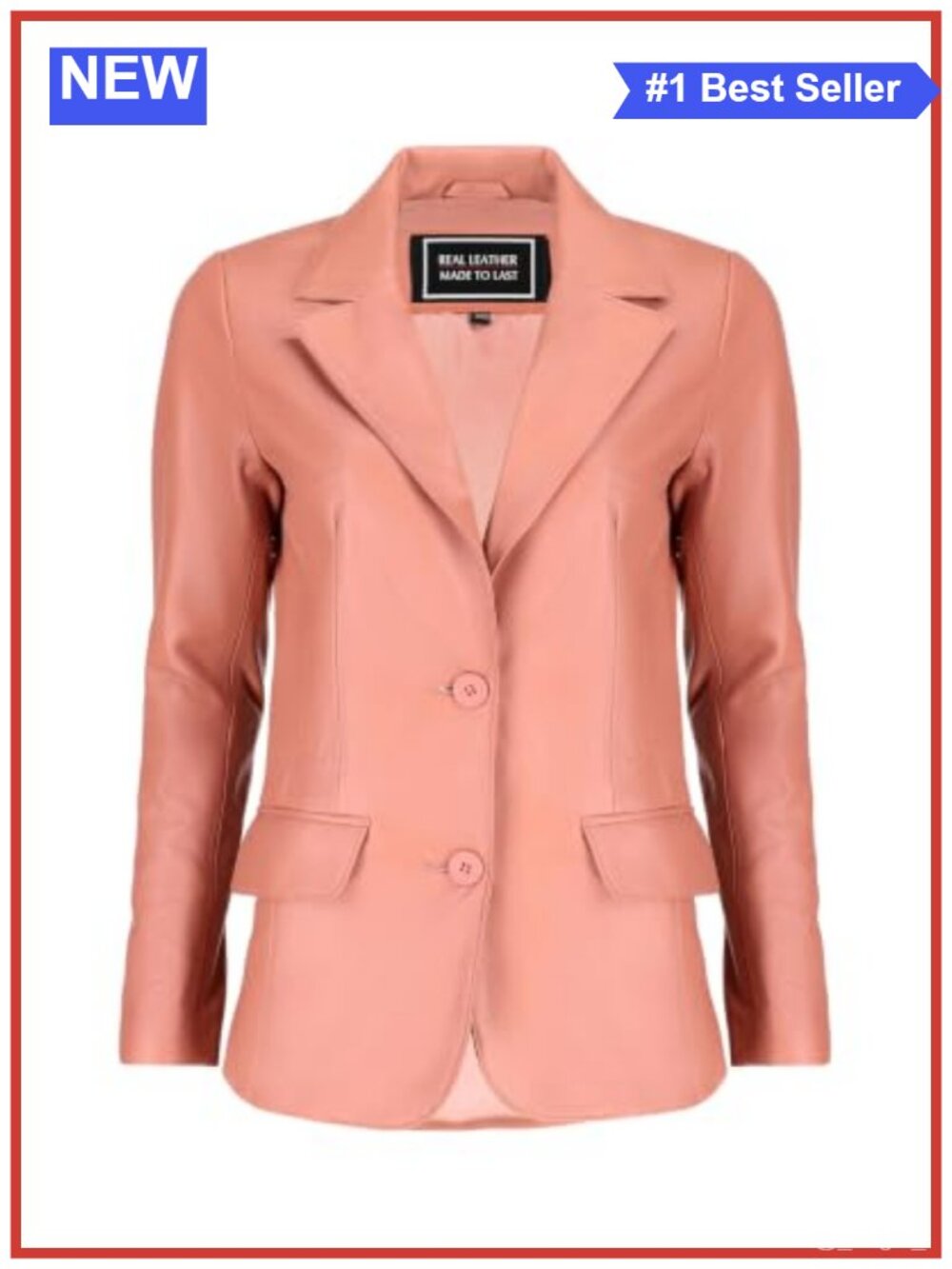 Womens Leather Blazer Genuine Lambskin Classic Coat Button Closure Notched Lapel